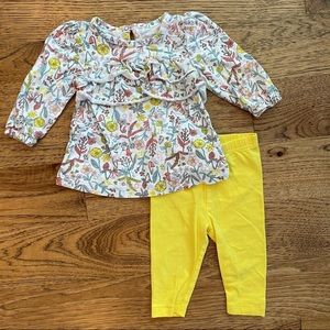 Carter's Baby Girl Floral Print Top  & Yellow Leggings 2 Piece Set 6 Months